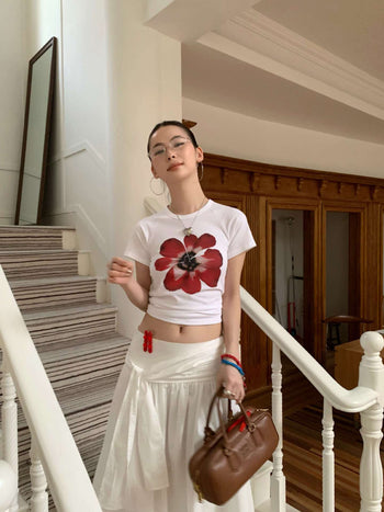 flower graffiti back hollow strap top