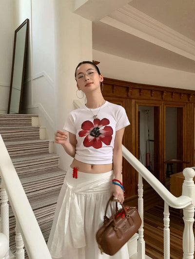 flower graffiti back hollow strap top