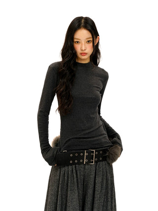 [Moromoro2] Lyocell Blend Crew Neck Long Sleeve  Tee