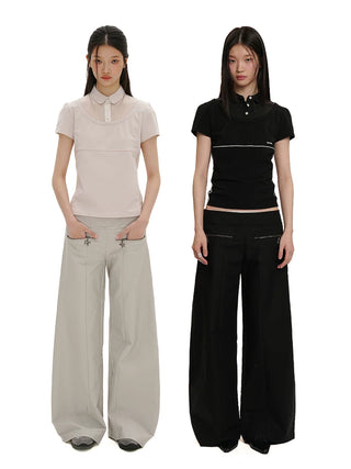 [moromoro2] Layered Contrast Panel Polo  T-Shirt