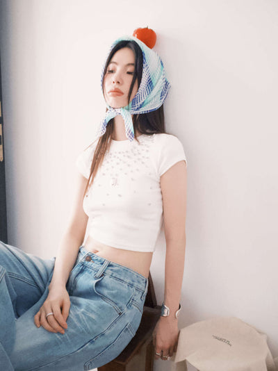 Diamond beads slim cropped top