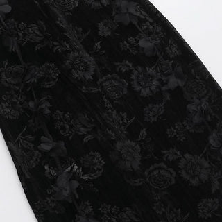 U neck velvet flower pattern slit maxi dress