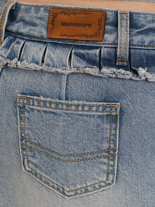 [moromoro2] Ruffle Back Denim Skirt