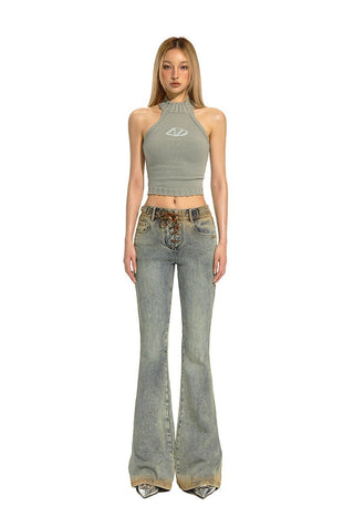 [NAWS] Vintage Washed Lace-Up Stretch Bootcut Pants