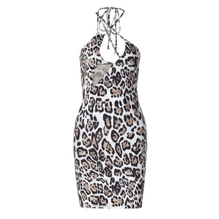 Leopard print halter self tie mini dress