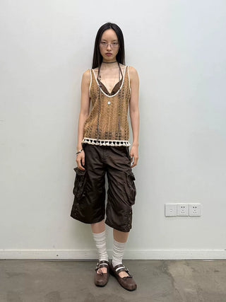 [NeverSeez] Washed Wrinkled Utility Shorts