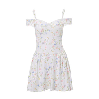 Turnover collar off shoulder zip-up cami mini dress