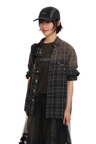 [moromoro2] Rhinestone Gradient Plaid  Overshirt
