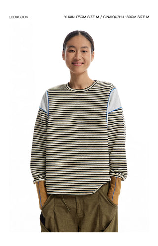 [CONP] Striped Spliced €ong-sleeve T-shirt