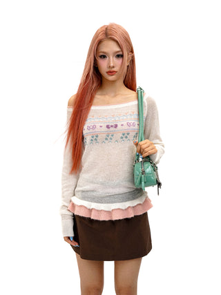 [Moromoro2] Fair Isle Faux Two-piece Top