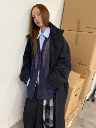 [NeverSeez] Two-Tone Jacquard Knit Cardigan