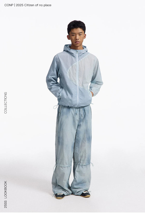 [CONP] Patchwork Sheer Grid Hooded Jacket