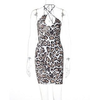 Leopard print halter self tie mini dress
