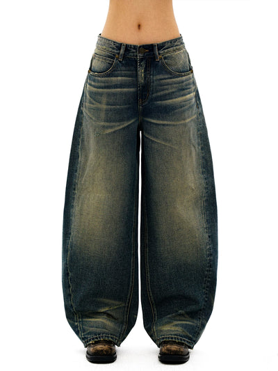 [Moromoro2] Distressed Curved Denim Pants