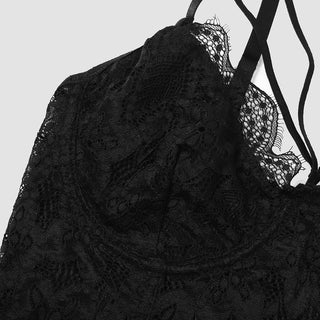 Hollow out lace hem v neck solid cami cut out top