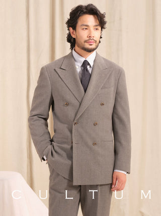 [CULTUM] Herringbone Brushed Double-Breasted Suit