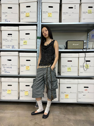 [NeverSeez] Washed Wrinkled Utility Shorts