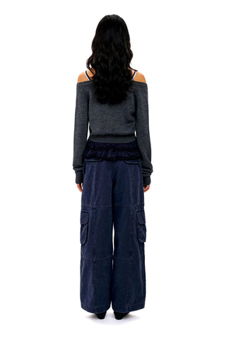 [Moromoro2] Faux Layered Off-Shoulder  Cardigan