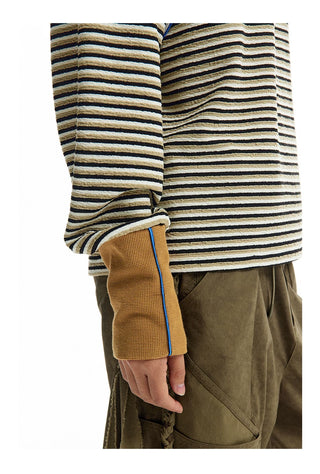 [CONP] Striped Spliced €ong-sleeve T-shirt