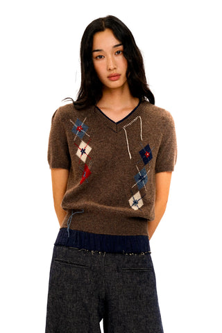 [Moromoro2] Argyle Short-sleeve Sweater