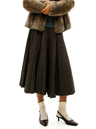 [Moromoro2] Houndstooth Wool Blend Pleated  Skirt