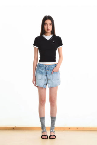 [NOTAWEAR] Faux Two-piece Short Sleeve  T-shirt