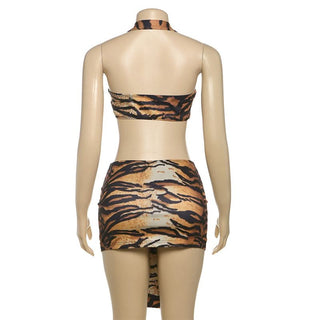 Halter tiger print crop mini skirt set