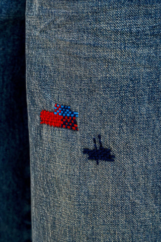 [Moromoro2] Distressed Patch Cropped Jeans