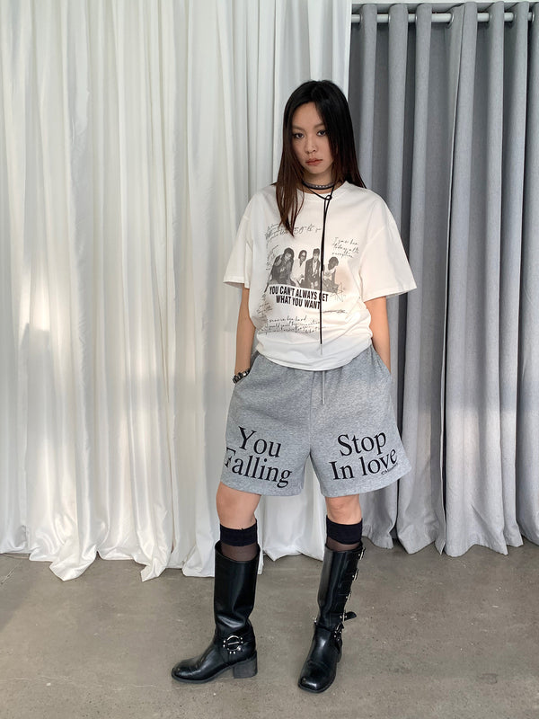 band print loose short-sleeve T-shirt