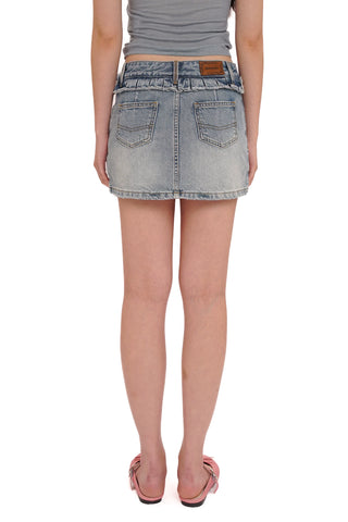 [moromoro2] Ruffle Back Denim Skirt