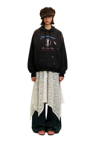 [Moromoro2] Embroidered Rabbit Hooded  Sweatshirt