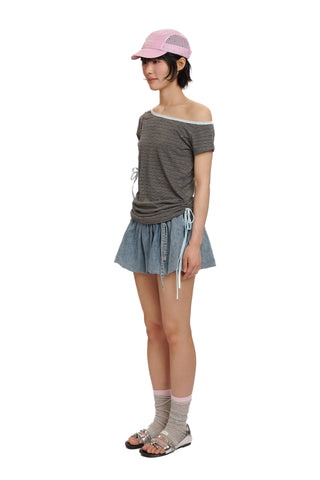 [moromoro2] Striped Wide Neckline T-shirt