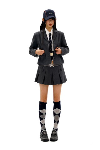 [Moromoro2] Argyle Lace Mid-calf Socks