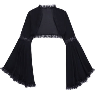 Long flared sleeve lace hem shrug top