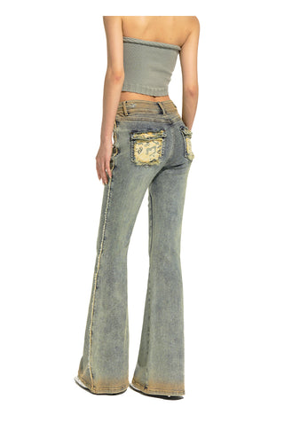 [NAWS] Vintage Washed Lace-Up Stretch Bootcut Pants