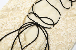 Long sleeve lace up lace ruffle mini dress