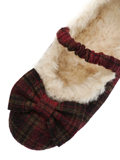 [Moromoro2] Plaid Bow Fur-Lined Ballet  Flats
