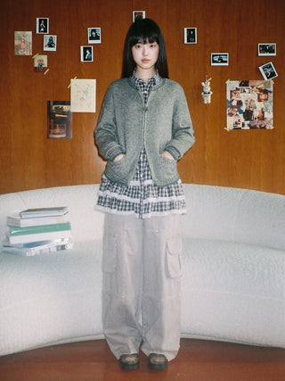 [Moromoro2] Bow Zip Hooded Cardigan