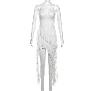 Lace ruffle flower pattern cami midi dress