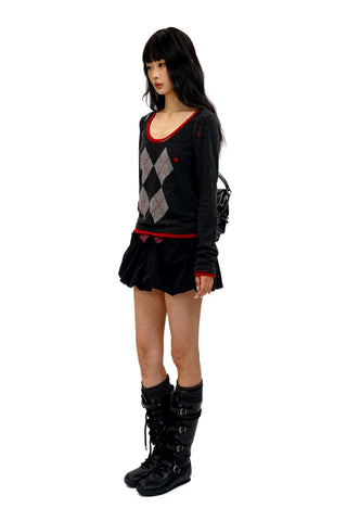 [Moromoro2] Argyle Faux Two-piece Sweater