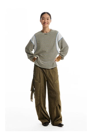 [CONP] Striped Spliced €ong-sleeve T-shirt