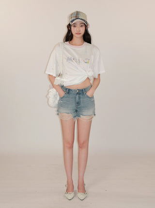 [moromoro2] Distressed Denim Shorts