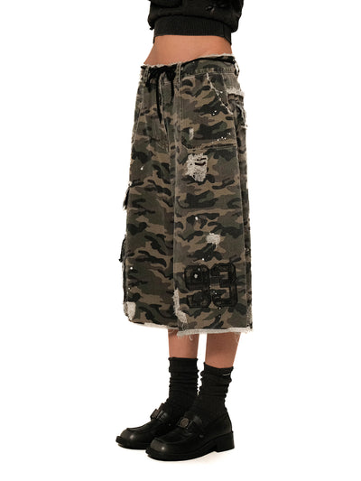 [Moromoro2] Distressed Camouflage Capri  Pants