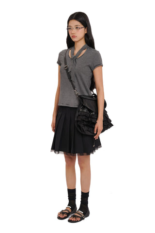 [moromoro2] Side-Tie Layered Mesh Pleated  Skirt