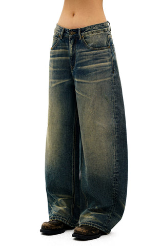 [Moromoro2] Distressed Curved Denim Pants