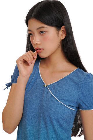 [Moromoro2] Faux Two-piece Lace V-neck  T-shirt