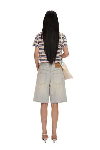 [moromoro2] Striped Crop T-Shirt