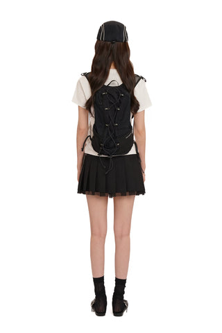 [moromoro2] Side-Tie Layered Mesh Pleated  Skirt