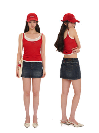[moromoro2] Ruffle Back Denim Skirt