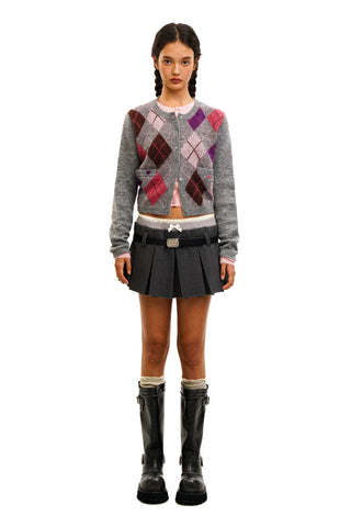 [Moromoro2] Gray Pink Diamond Cardigan